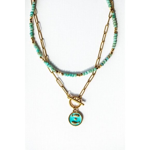 Zodiac Pendant Necklace Waterproof Gold Toggle Clasp Turquoise pendant Necklace - Picture 11 of 16